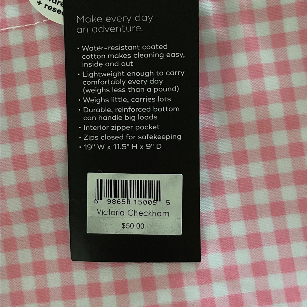 NEW Pink Gingham Cotton Canvas Tote Bag from Scout - Picture 6 of 6